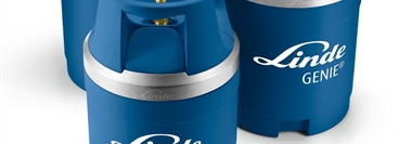 Small, medium and large blue generic Linde branded GENIE gas cylinders
